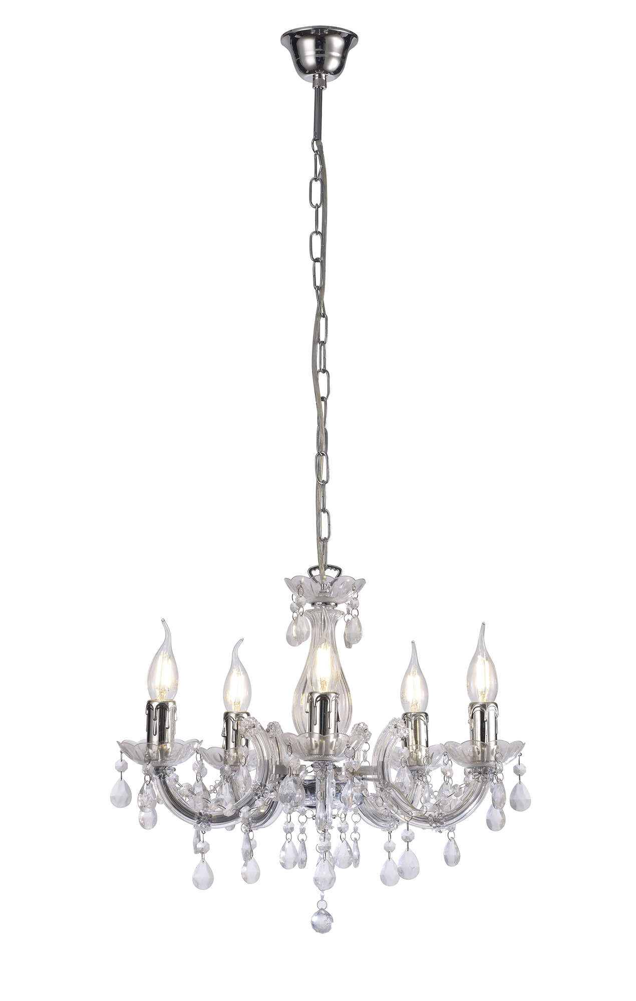 D0417  Floria Acrylic Chandelier 5 Light Polished Chrome